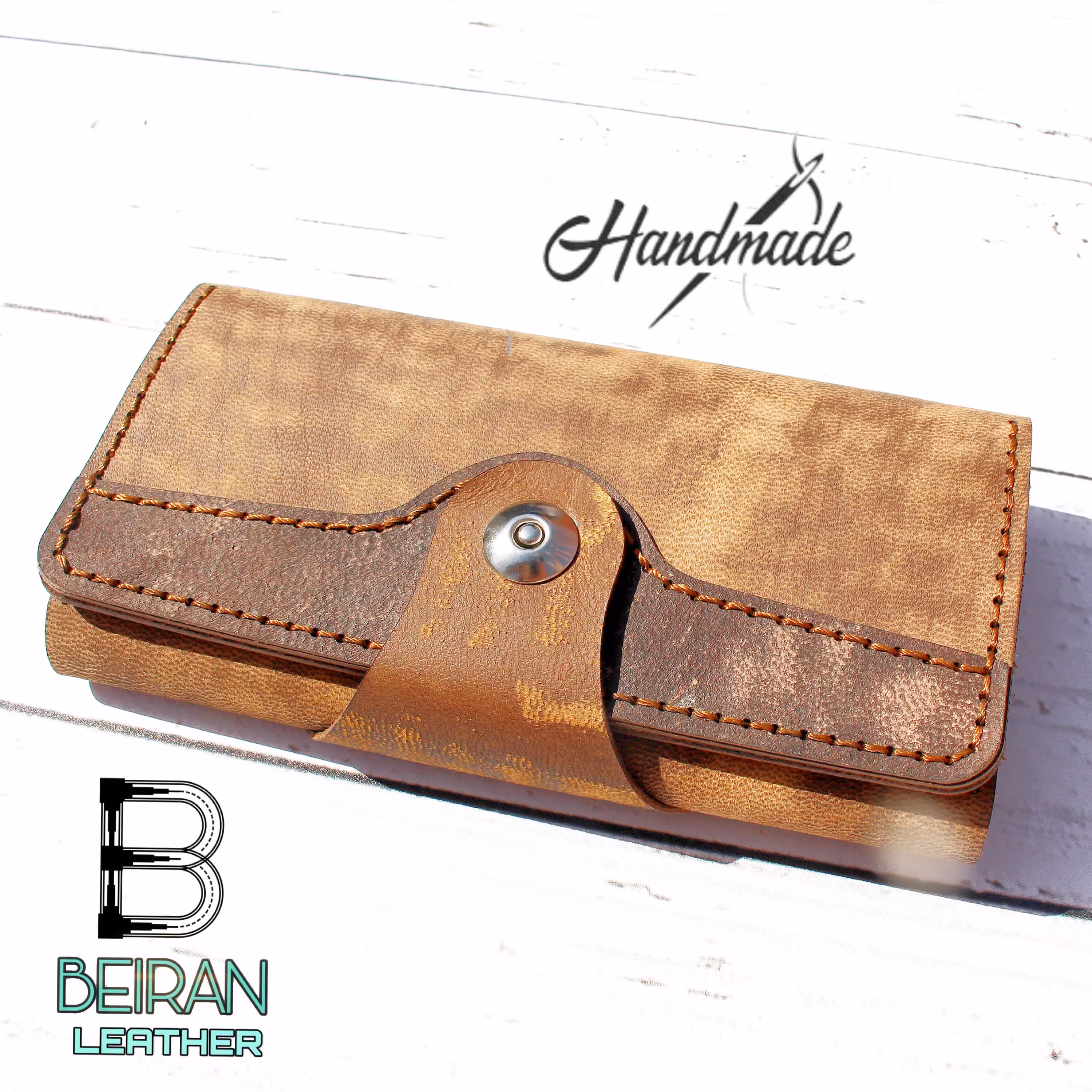 کیف پولی دستی چرم طبیعی دستدوز  چرم بیران مدل آوینا