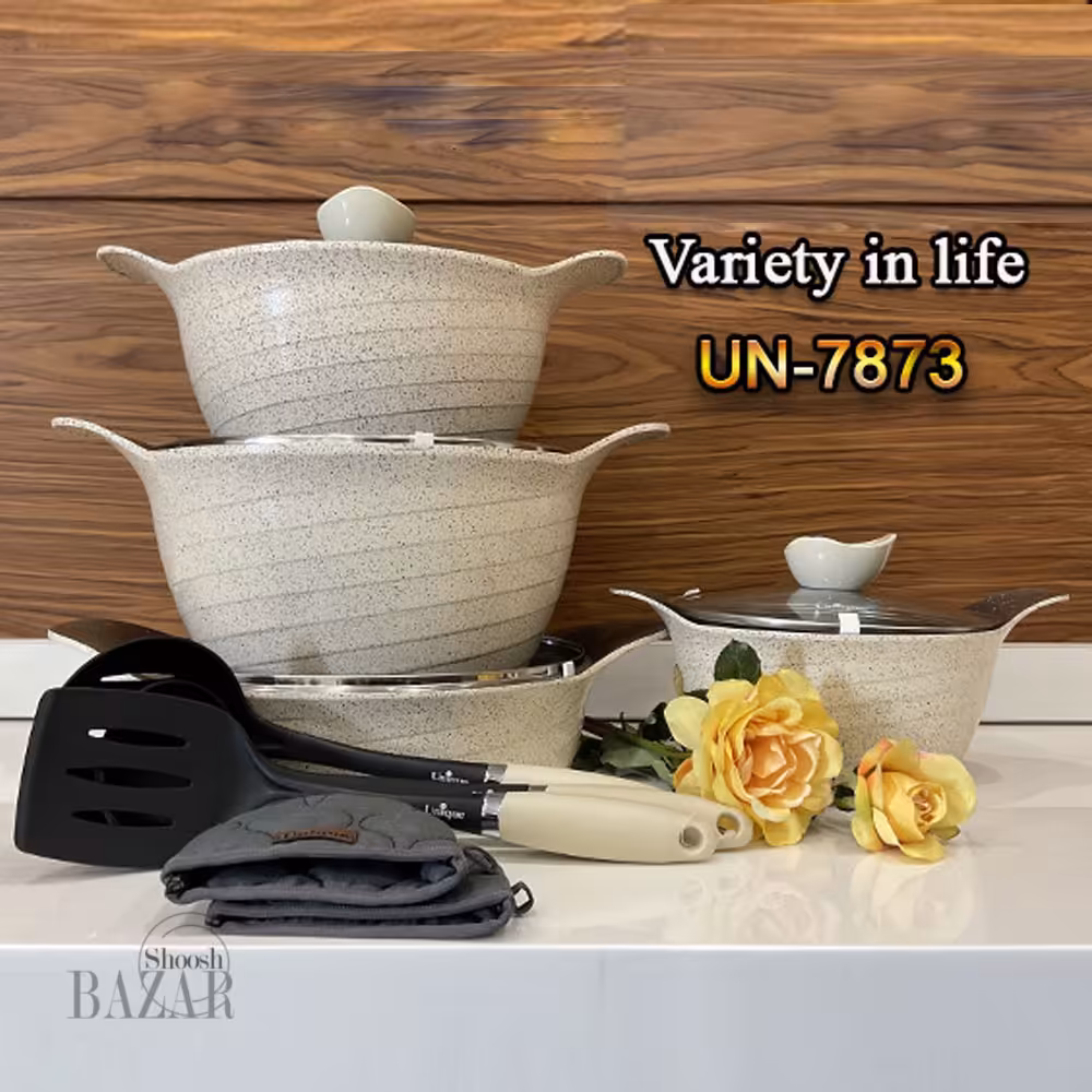 سرویس قابلمه 11 پارچه کرم گرانیتی مدل رز یونیک کد 7873