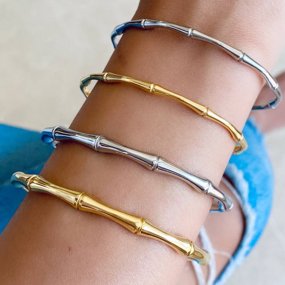 دستبند استیل کاف طرح استخوانی طلایی و نقره ای در سایزهای مختلف