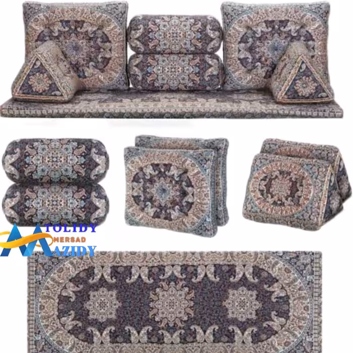 سرویس پشتی شاهسوند رنگ قهوه ای با  فوم 5سانت مدل 7تکه 