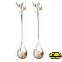 قاشق چای خوری استیل برگی نقره ای 6 عددی