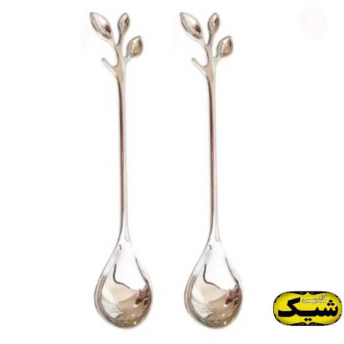 قاشق چای خوری استیل برگی نقره ای 6 عددی