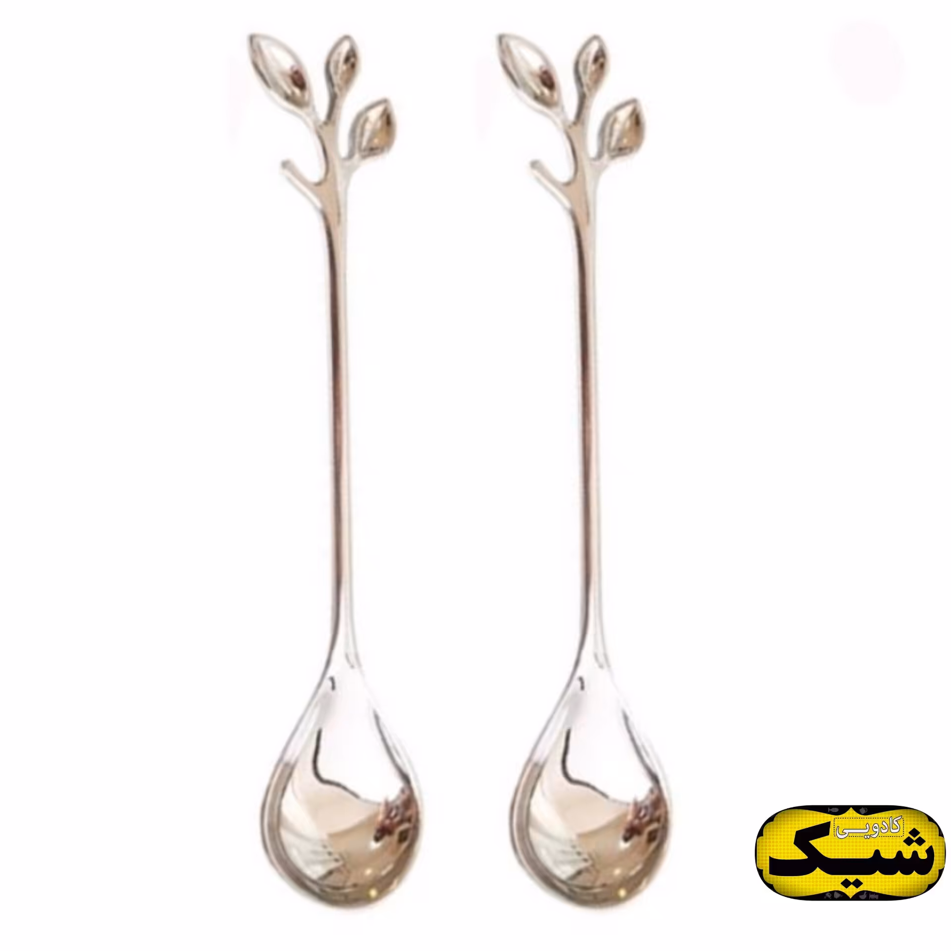 قاشق چای خوری استیل برگی نقره ای 6 عددی