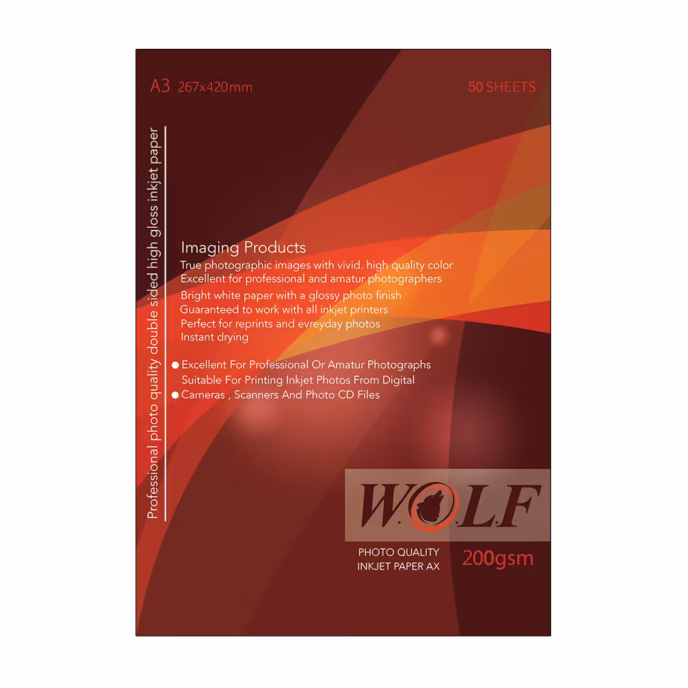 کاغذ فتو گلاسه دورو 200 گرم ولف سایز A3