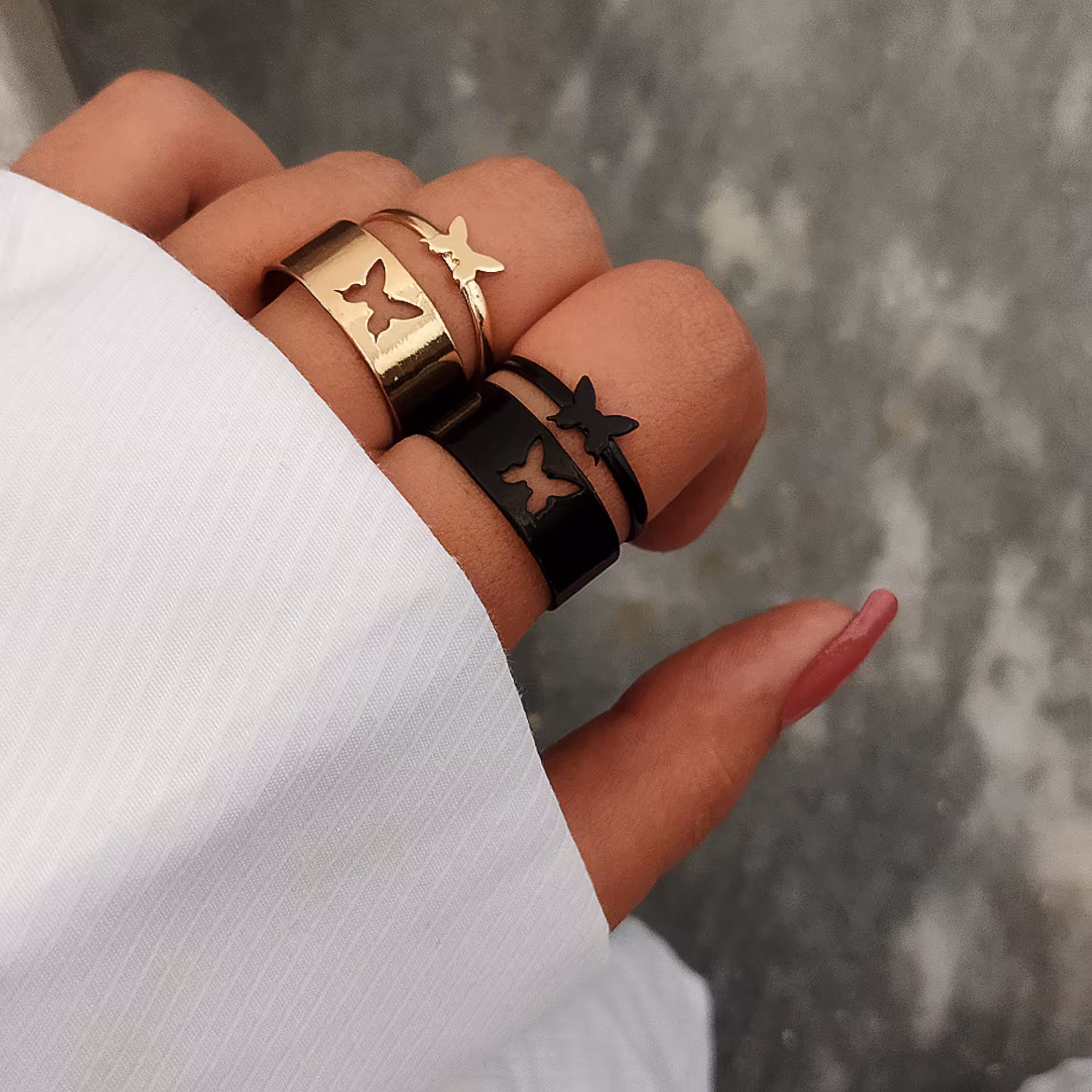 پک انگشتر  دوتایی طلایی پروانه کاپلی تیتانیم