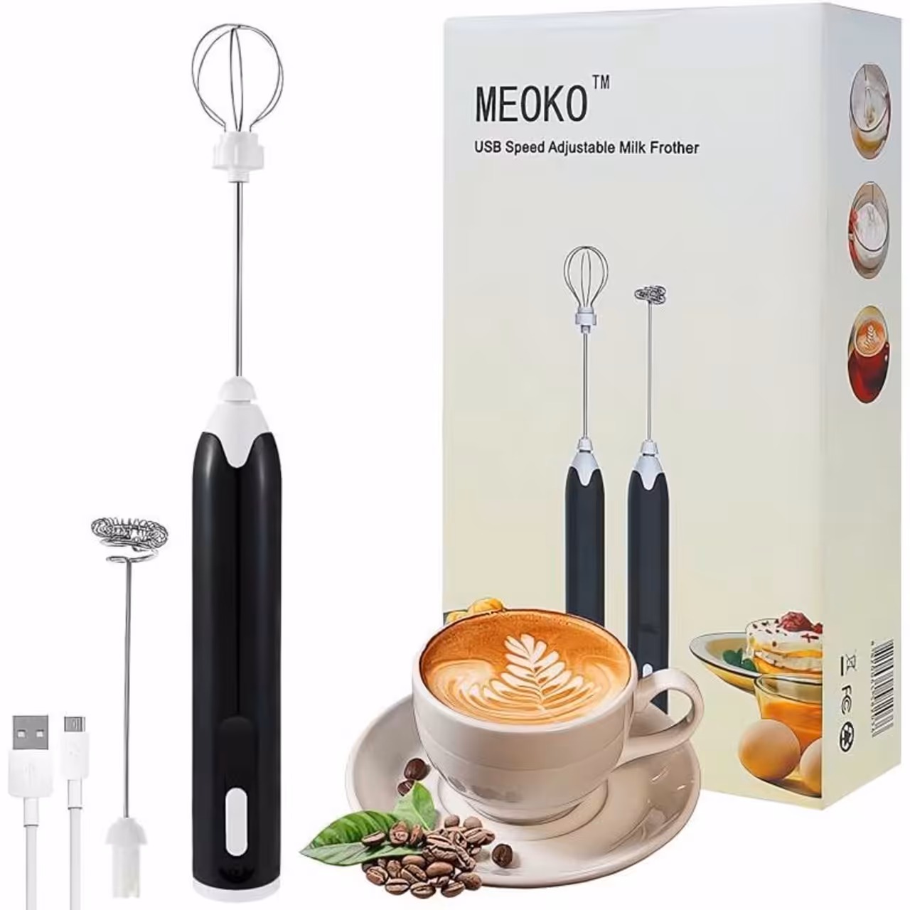 همزن و فوم ساز شارژی Meoko مدل MK-001 با دوسری مختلف با قابلیت تنظیم 3 حالته سرعت - قشمی شاپ QESHMISHOP