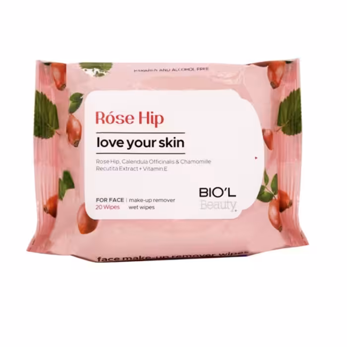 دستمال مرطوب پاک کننده آرایش بیول BIOL مدل Rose Hip بسته 20 عددی