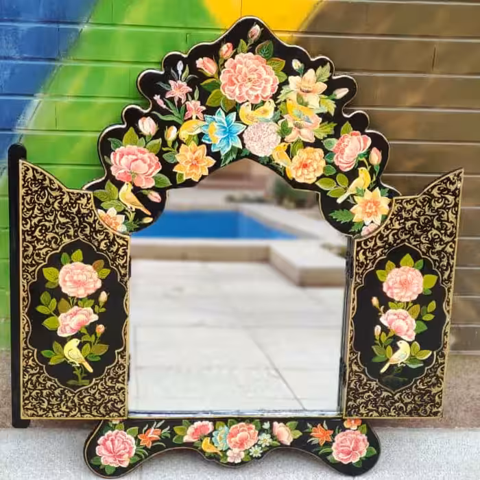 اینه چوبی دربدار  گل ومرغ راحیل