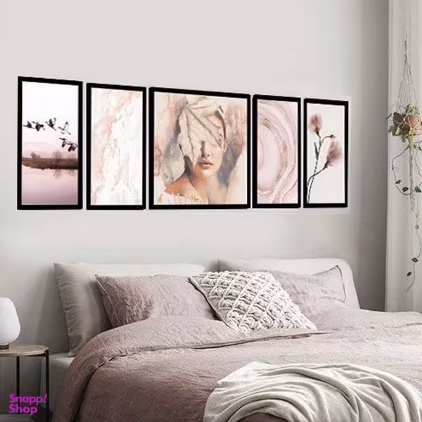تابلو بکلیت طرح مدرن چهره و گل مدل B-1916 مجموعه 5 عددی