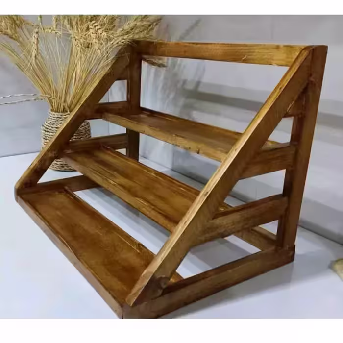 استند چندطبقه پاسماوری مدل stk59چوبی چوب روس رنگ قهوه ای ضد آب پوشش سیلر کیلر