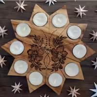 جاشمعی دستساز  چوبی طرح ستاره ده پر  چوب گردو 