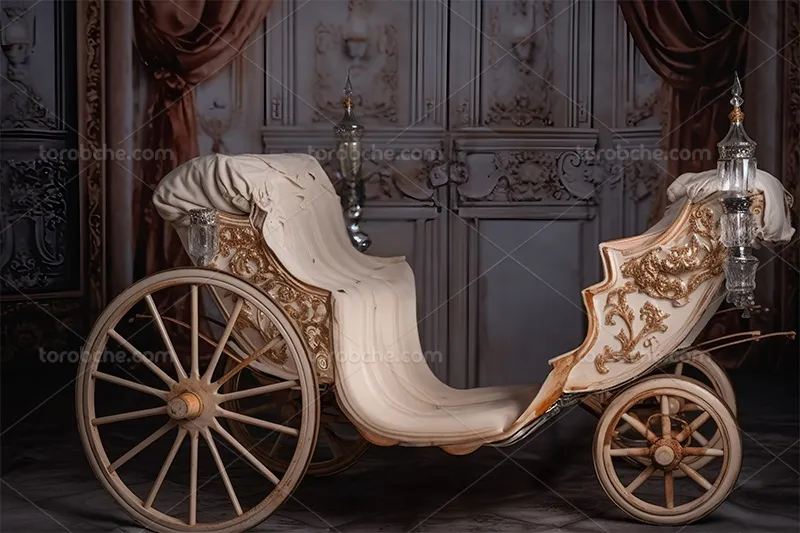 بک دراپ عکاسی کالسکه سفید طلایی | گرافیک با طعم تربچه