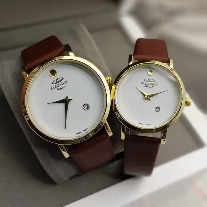 ساعت ست مردانه زنانه طرح الگانس بند چرم صنعتی بسیار شیک و ارزان