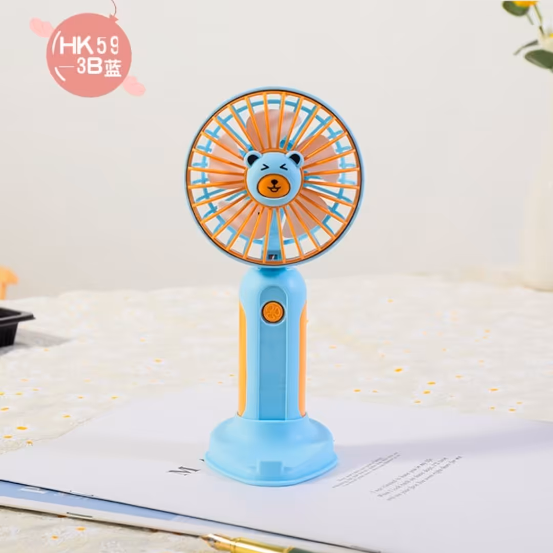 پنکه دستی  و رومیزی شارژی طرح خرس با نمک دوست داشتنی رنگ ابی