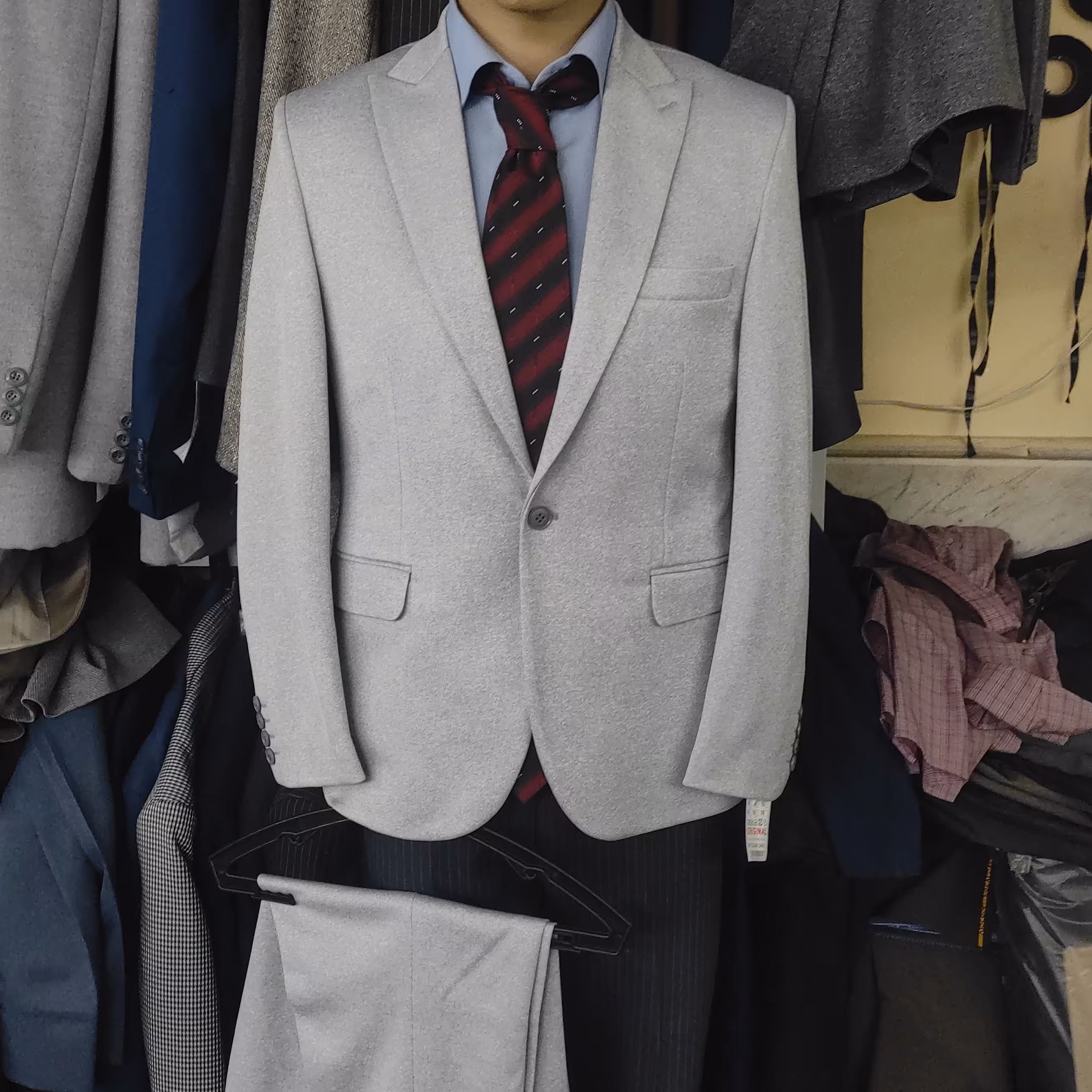 کت و شلوار کشی طوسی روشن 