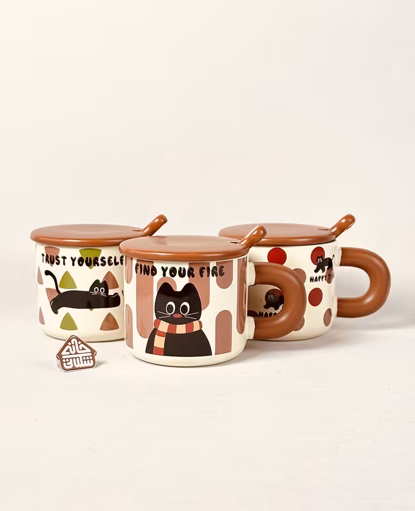 ماگ درب دار طرح گربه کد002531