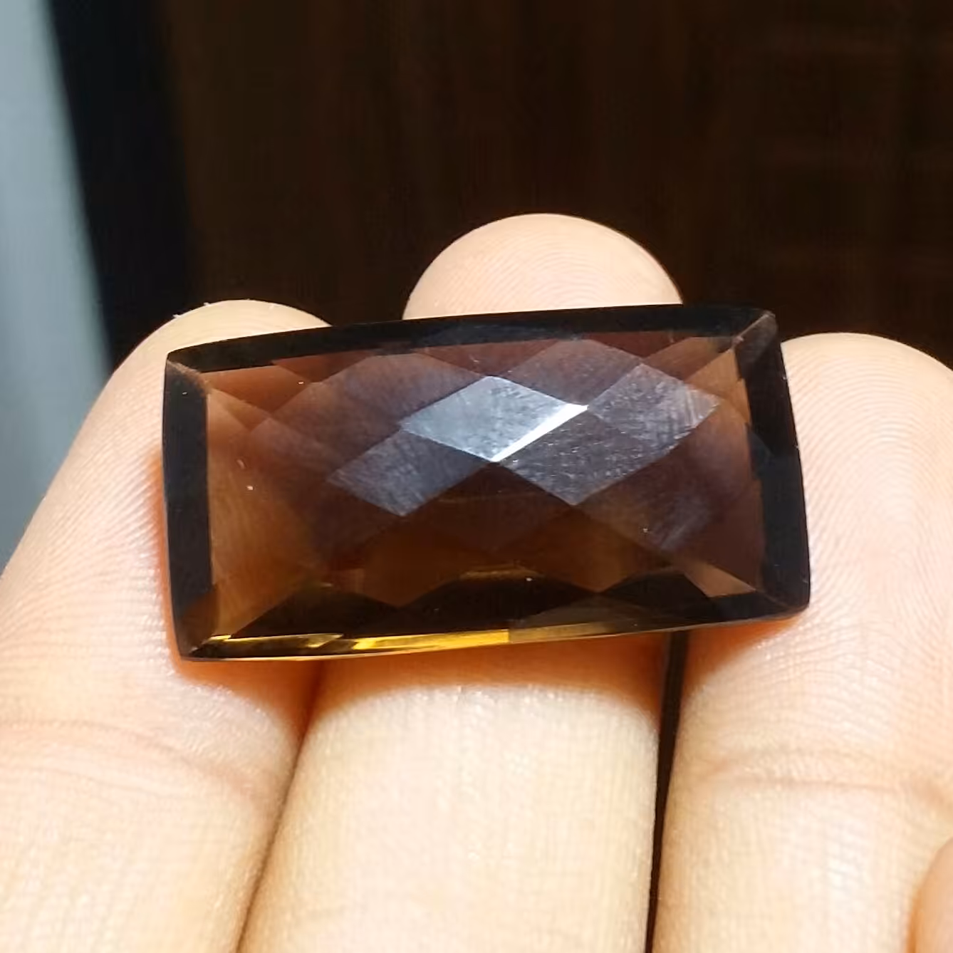 نگین کوارتز اسموکی وارداتی تراش جواهری تراش مستطیل سایز مدالی بزرگ کد 10336