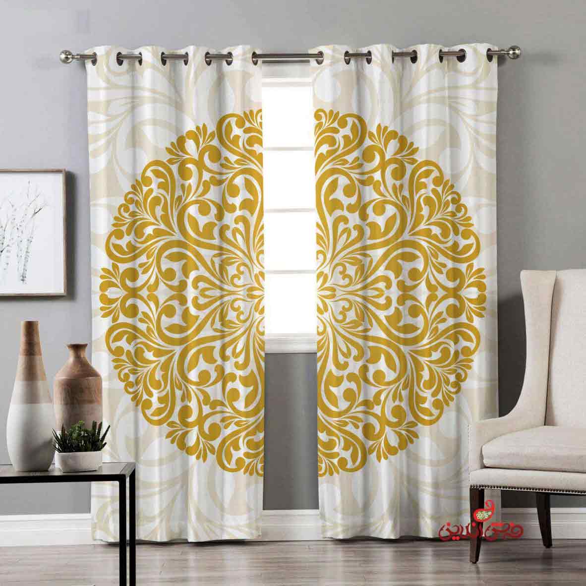 پرده 2عددی طرح سنتی ماندلا زرد کد 2309