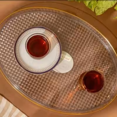 سینی اکرولیک بیضی طلا کوب