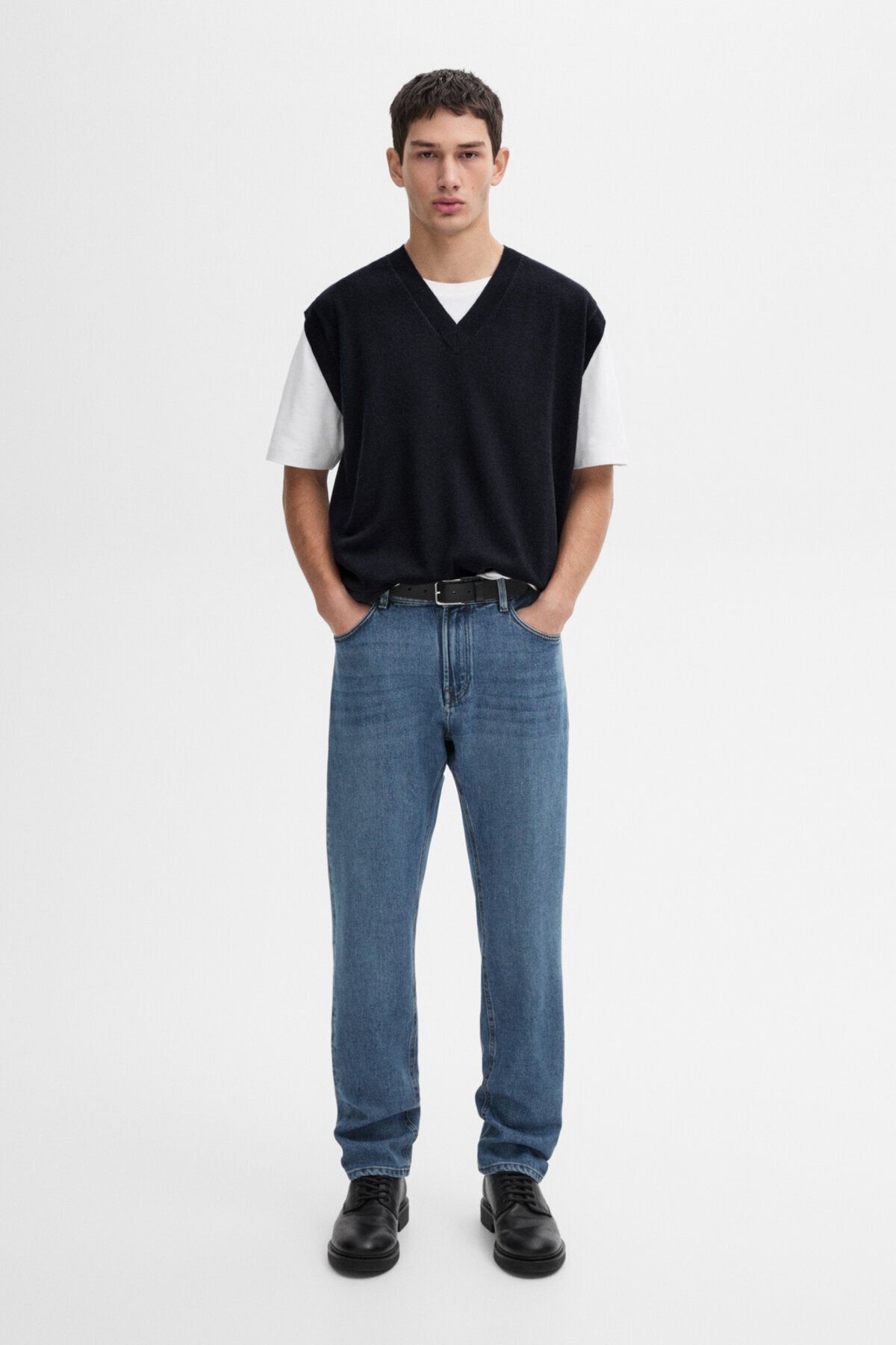 جلیقه آبی مردانه ژاکت لباس بافتنی V NECK Massimo Dutti