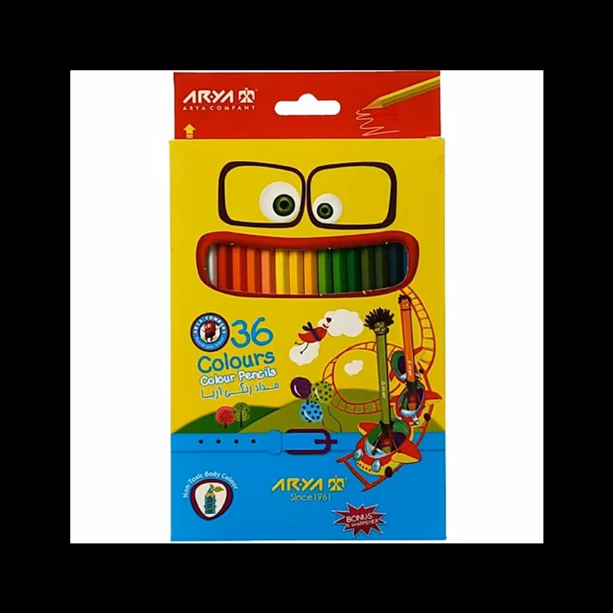 مداد رنگی 36رنگ  مقوایی آریا با تراش