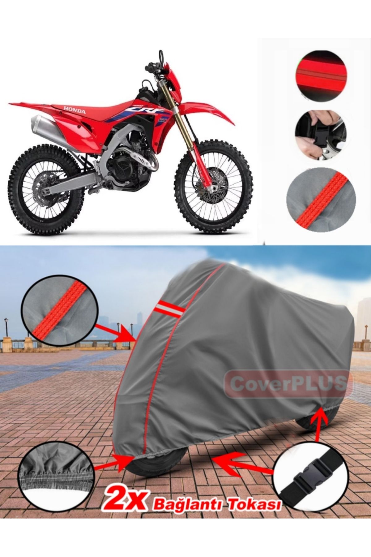 چادر موتورسیکلت خاکستری HONDA CRF 450 X BRANDA MOTOR COVER SEWING CoverPlus