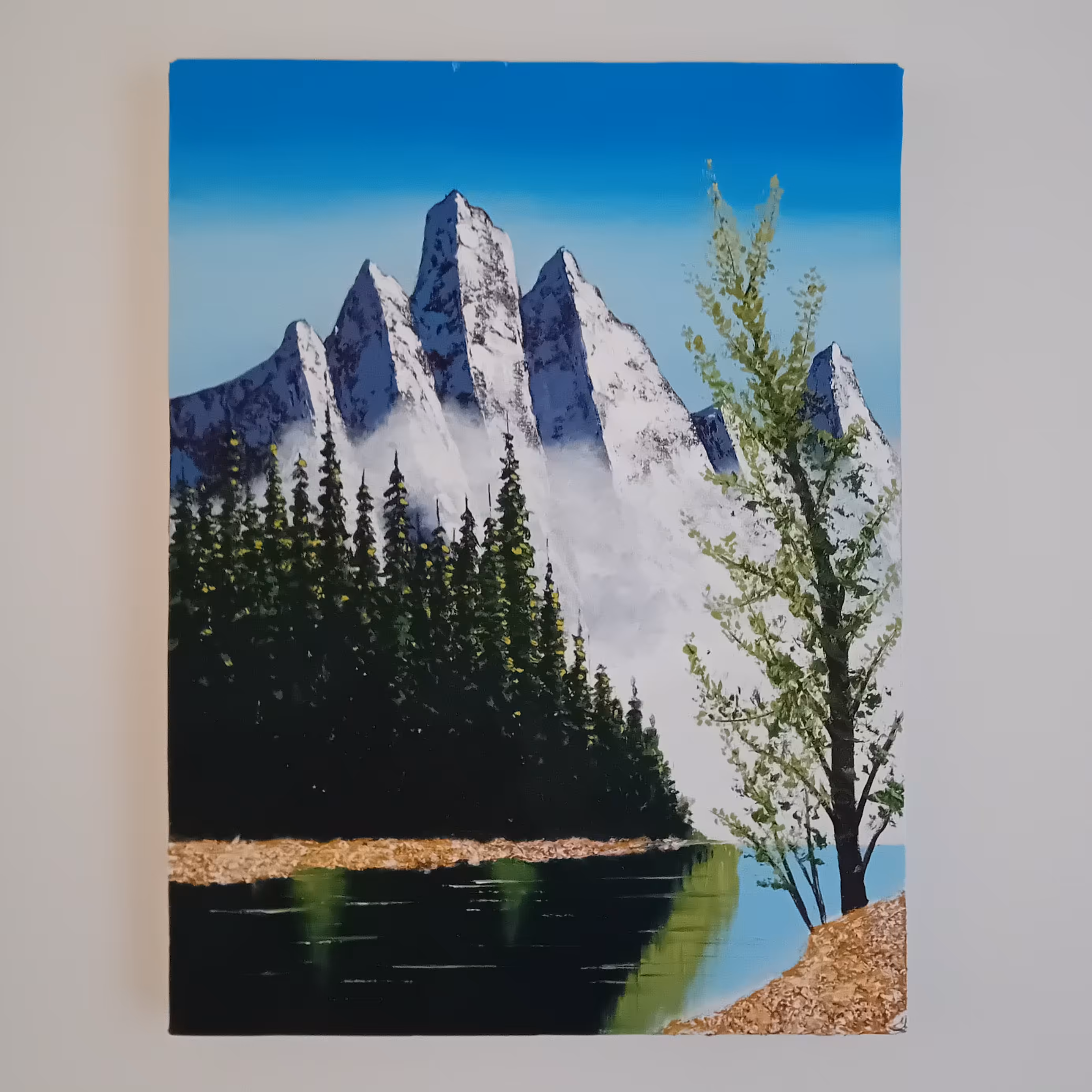 تابلو نقاشی رنگ روغن طبیعت رودخانه ابعاد بوم 30 در 40 سانتی متر