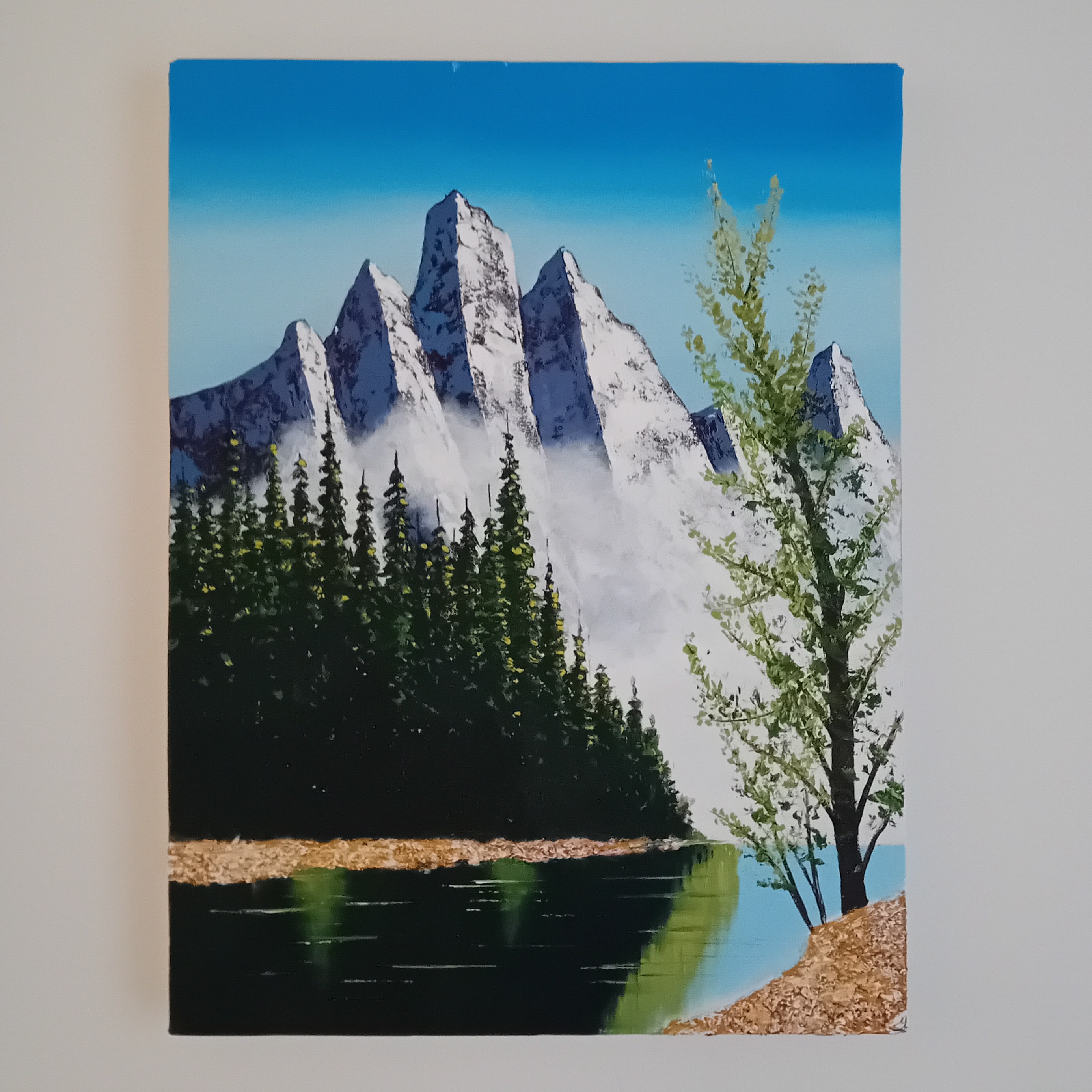 تابلو نقاشی رنگ روغن طبیعت رودخانه ابعاد بوم 30 در 40 سانتی متر