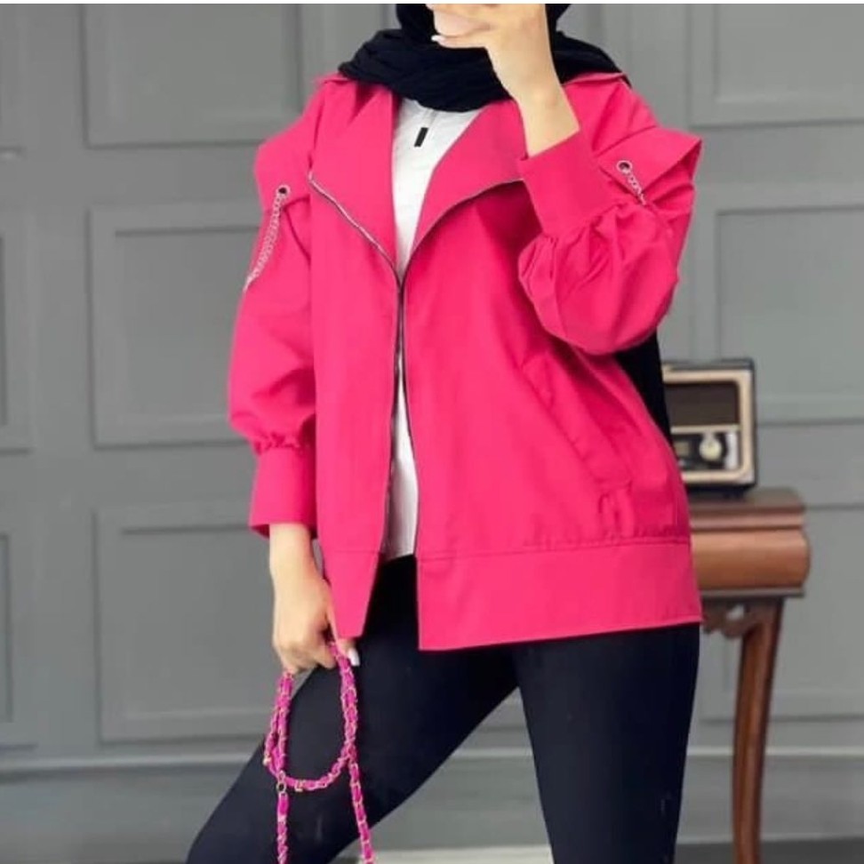 مانتو جلو باز آستین زنجیر دار، جنس داکرون نخ، فری سایز