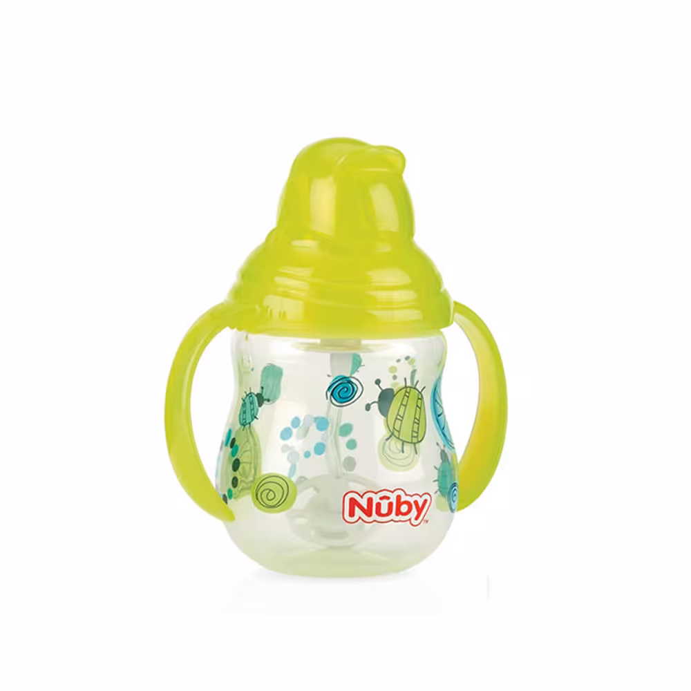 لیوان آبمیوه خوری نی دار 12  ماه نابی NUBY ظرفیت 270 میلی لیتر سبز