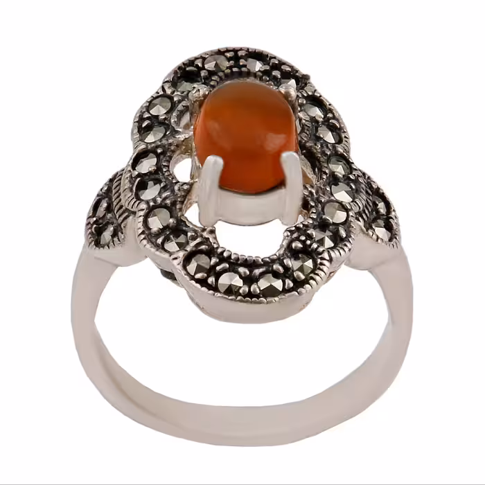 انگشتر نقره زنانه بازرگانی میلادی مدل سنگ عقیق سرخ نگین مارکازیت AW639