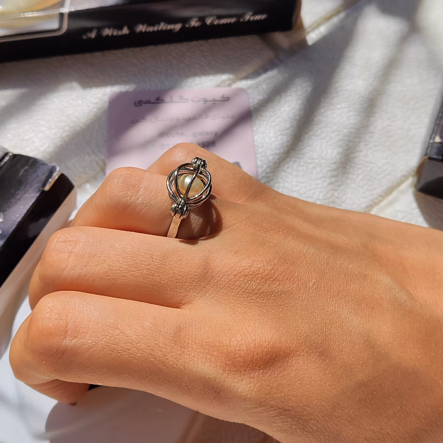 انگشتر مروارید دار  صدفی رویایی