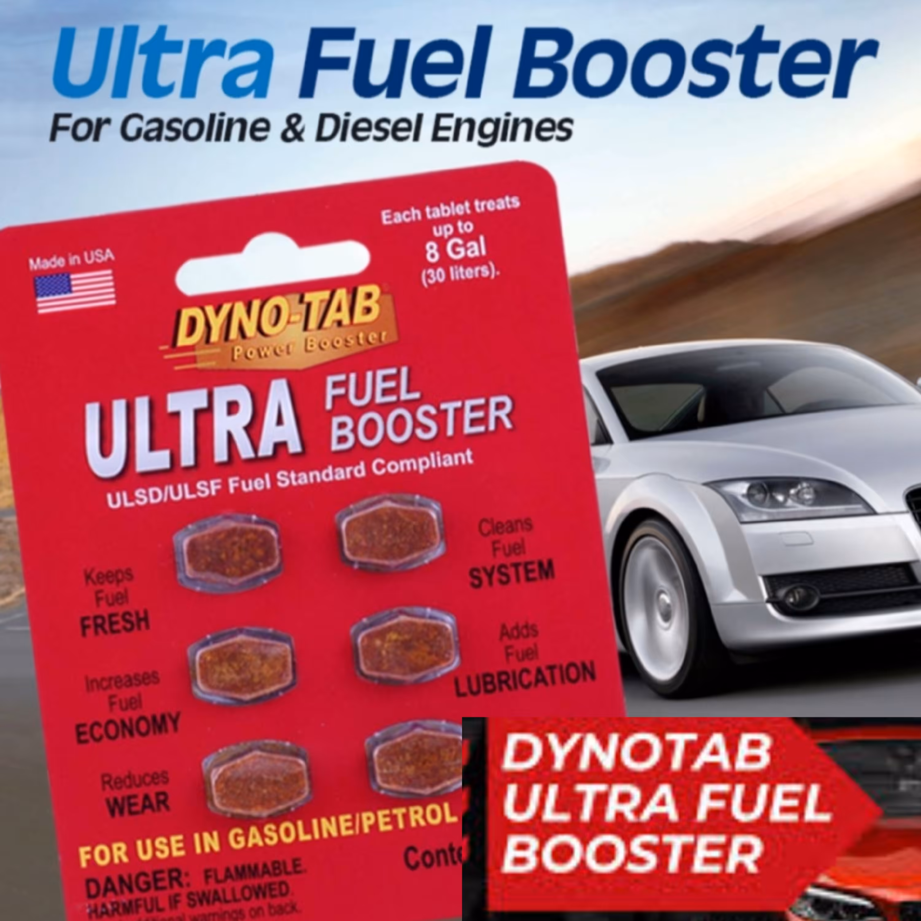 مکمل سوخت (قرص تقویت کننده سوخت خودرو  - اولترا داینوتب   Dyno-tab  تولید   2022 ( 1 بسته 6 عددی)