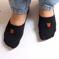 جوراب پاپوش کالج گلدوزی مشکی پشت ژله ای با الیاف پنبه ای