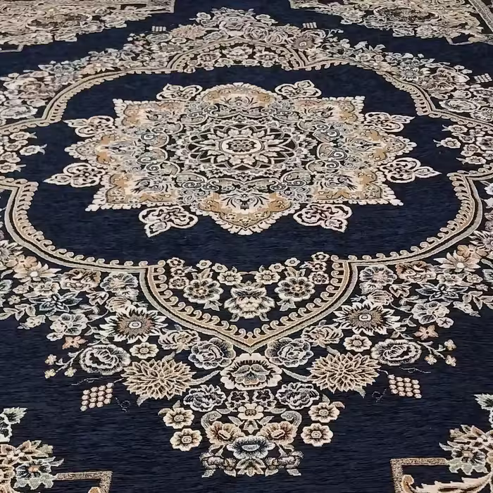 روفرشی 12 متری مخمل طرح زیبای قاب بهشت رنگ سورمه ای
