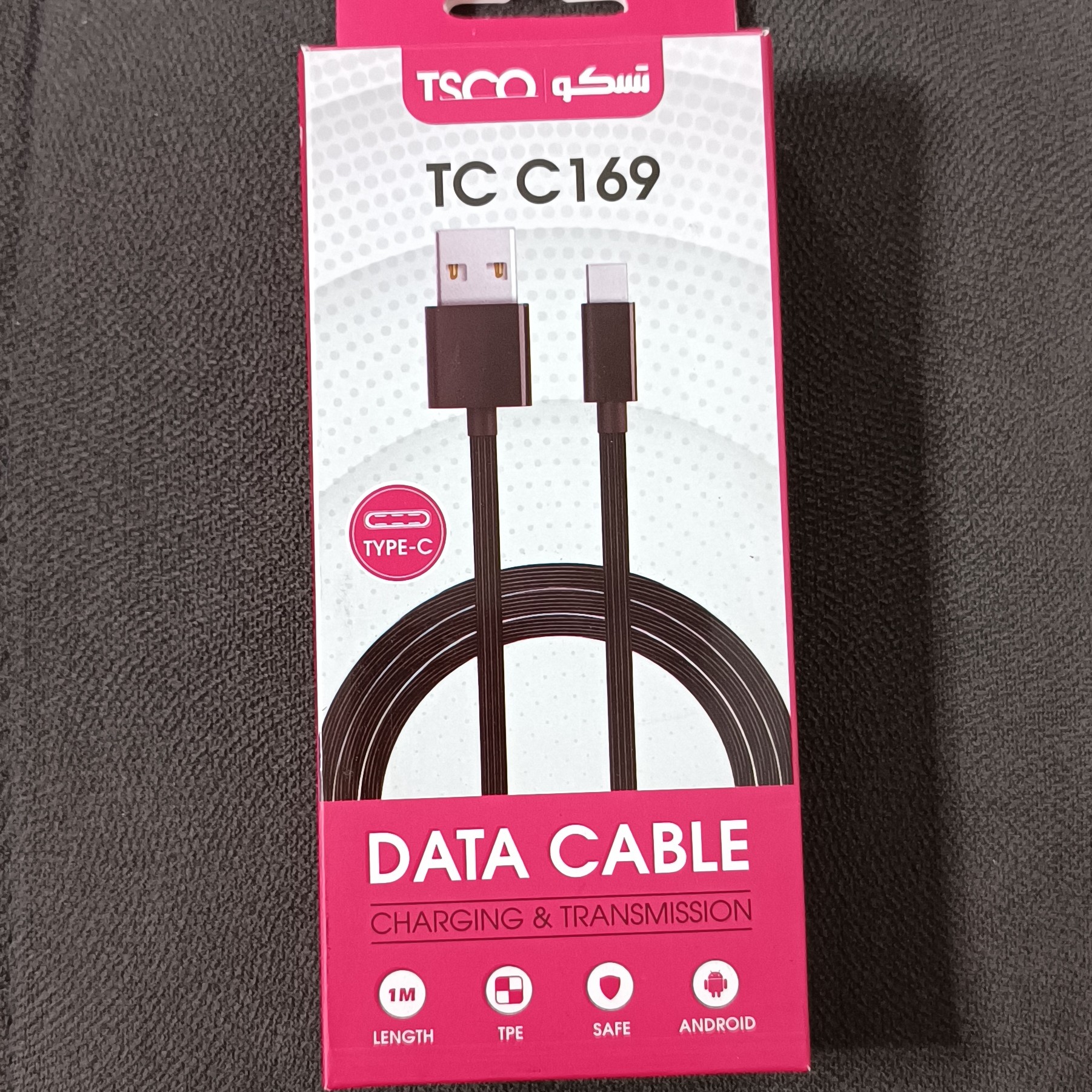 کابل  شارژ تایپ سی  TC C169 مشکی یک متری گارانتی 6ماهه Type-C   