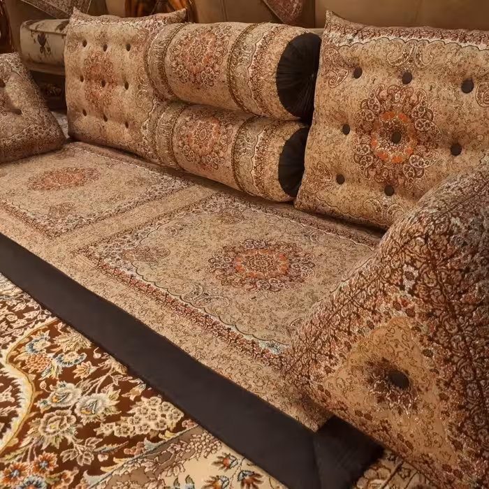 ست شاهنشین ترمه زرکدار طرح آذر 7 تکه با الیاف نساجی درجه 1 زیپدار 