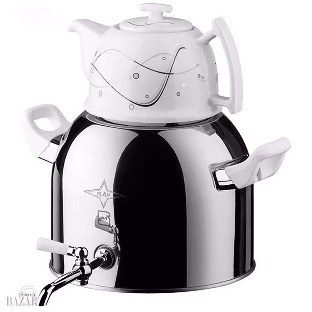 ست کتری رو گازی استیل 4 لیتر و قوری چینی پلان کد 5180