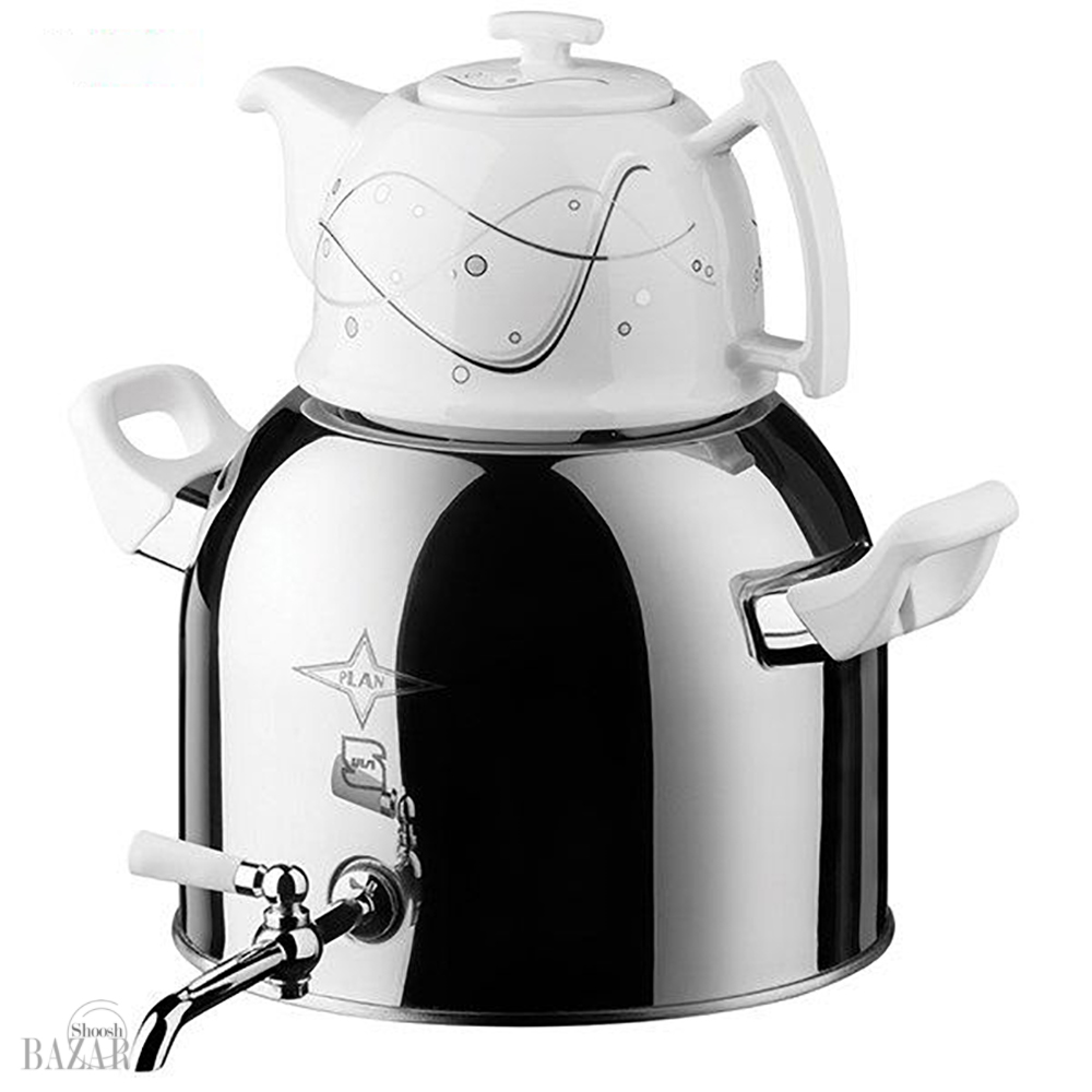 ست کتری رو گازی استیل 4 لیتر و قوری چینی پلان کد 5180