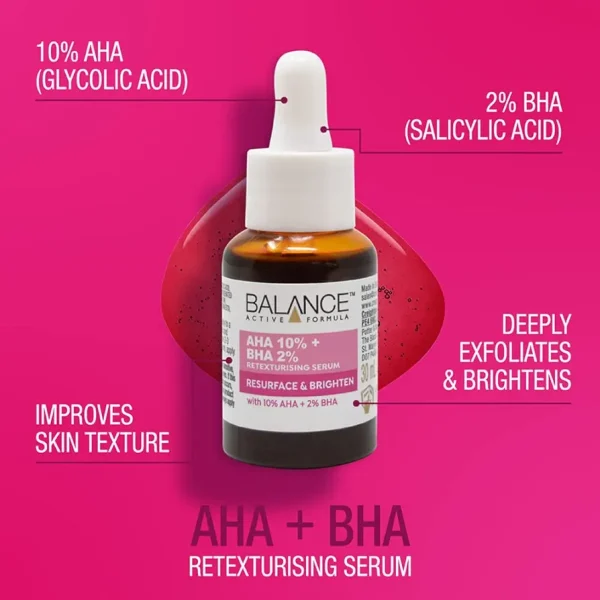 سرم لایه بردار بالانس حاوی AHA و BHA حجم 30 میل اورجینال BALANCE AHA 10% BHA 2% RETEXTURISING SERUM – RESURFACE & BRIGHTEN – 30ml