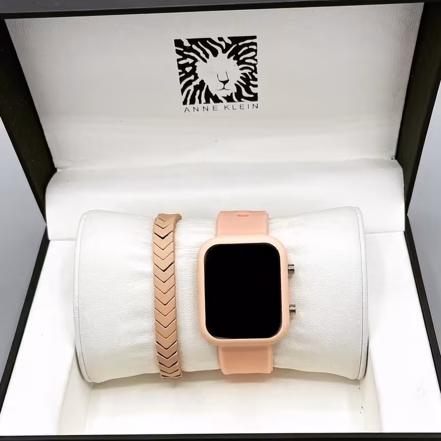 ست ساعت دستبند دکمه ای ال ای دی تاچ کرم