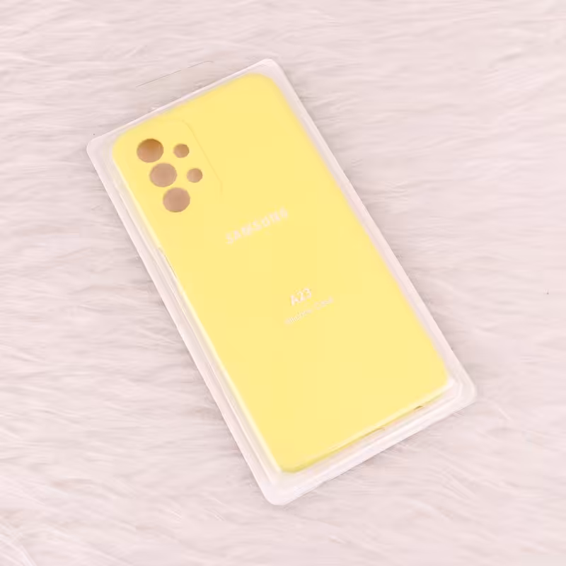 گارد سامسونگ A23 سیلیکونی اورجینال ویتنامی پاکتی داخل مخمل رنگ زرد