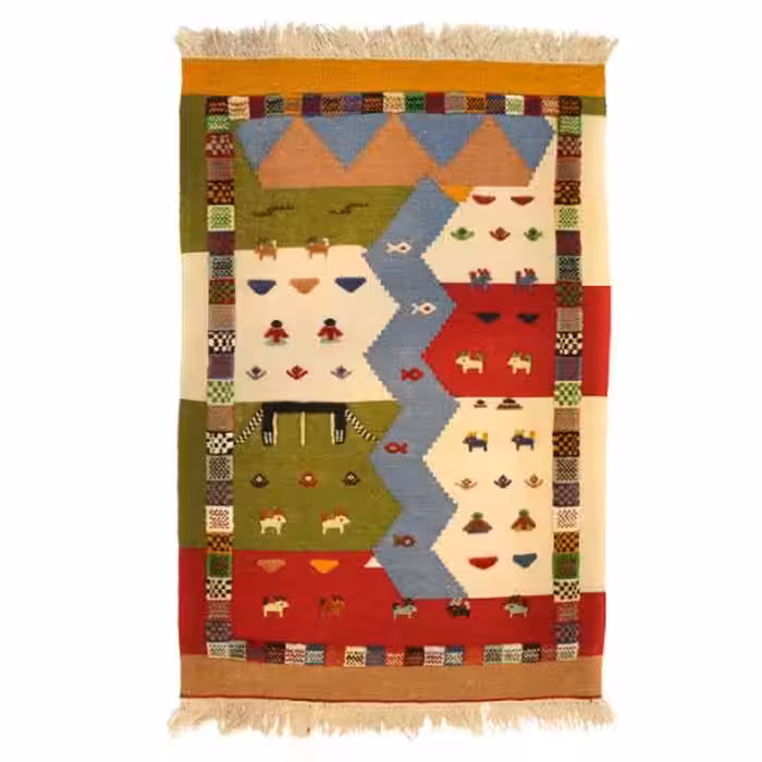 گلیم گبه دستبافت یک و نیم متری طرح قشقایی کد 9802166