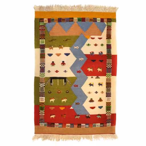 گلیم گبه دستبافت یک و نیم متری طرح قشقایی کد 9802166