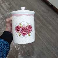 بانکه چینی کیفیت عالی بن چاینا مناسب قند یا شکر یا حبوبات و اجیل و شکلات  ارتفاع 16 قطر 14 سانت با چاپ گل عالی 