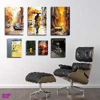 تابلو شاسی بکلیت طرح نقاشی رنگ روغن منظره شهر و ماشین مدل SH-1560 مجموعه 7 عددی