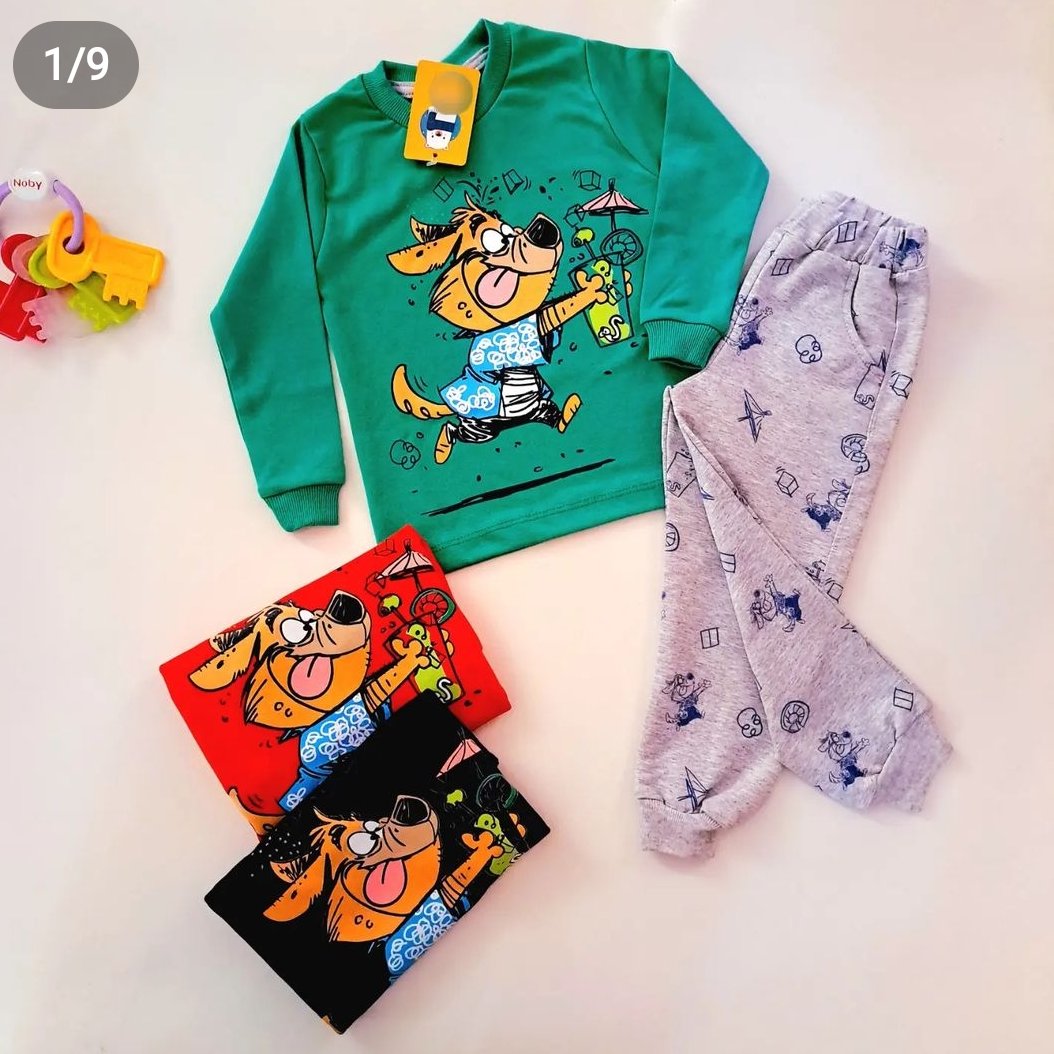 بلوز شلوار پسرانه طرح  سگ و آبمیوه 