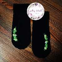 جوراب گلدوزی طرح پنج گل سبز 