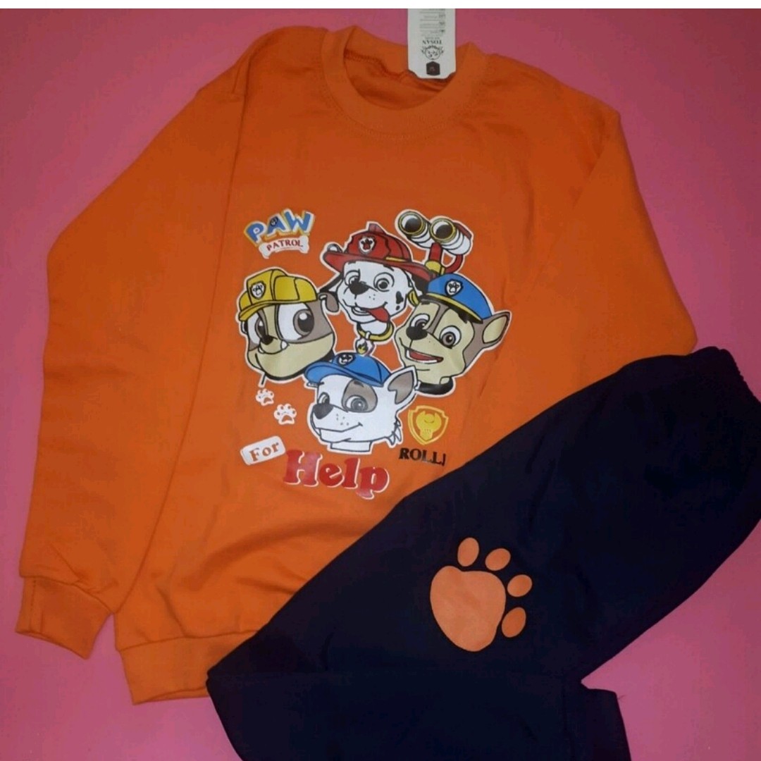 بلوز وشلوار سگهای نگهبان نخ پنبه پسرانه سایز55 فقط یک دست بلوز نارنجی با شلوار سورمه ای قیمت قبل