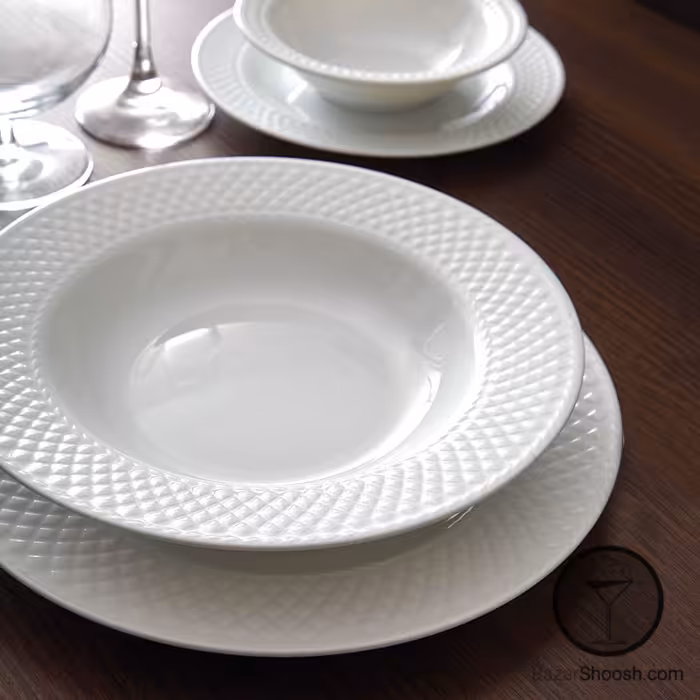 سرویس غذاخوری چینی زرین 6 نفره 28 پارچه سفید سری رادیانس درجه عالی